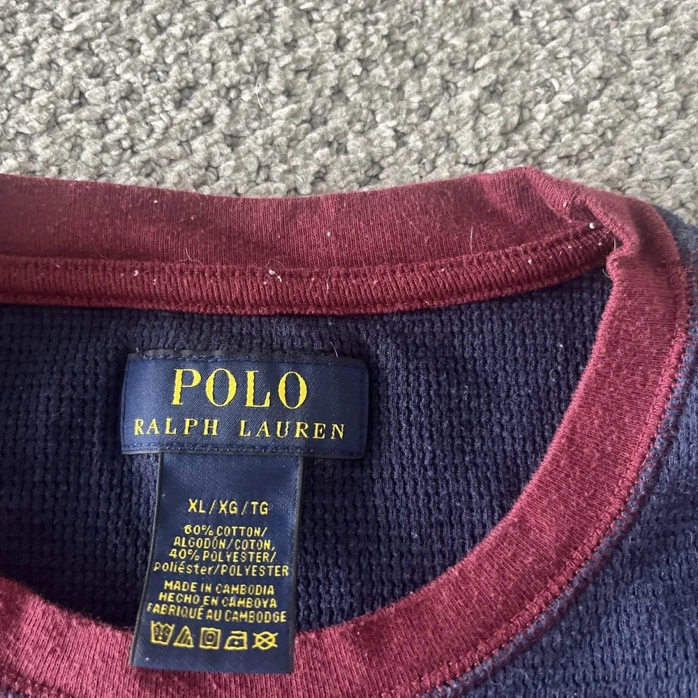 Men's Polo Ralph Lauren Waffle Knit Color Block‎ Y2K Long Sleeve Shirt. Top, XL